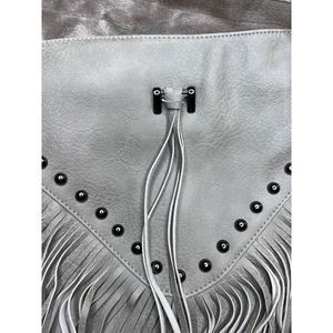 Faux leather light gray fringe western crossbody bag purse